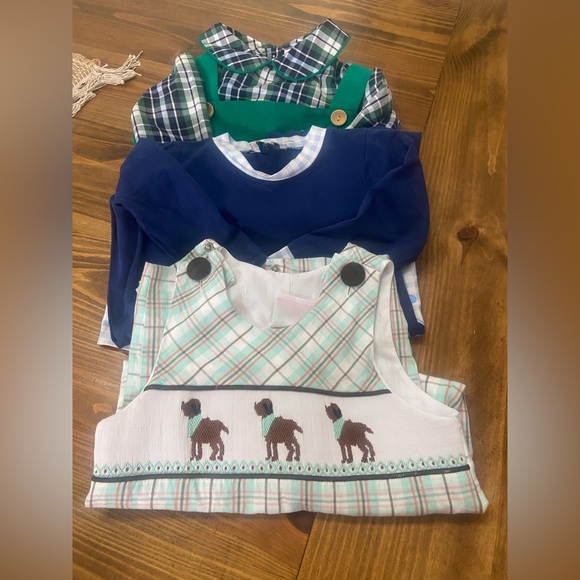 Shrimp & Grits Kids Other - Boys set of 3 romper sets Plaid and Navy Kids Set